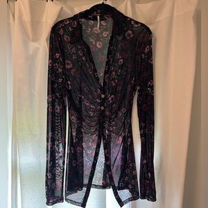 Free People Lucky Shirtee - Floral Sheer Long Sleeve Blouse